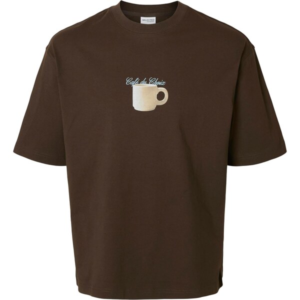 SELECTED Tričko SLHNorman svetlomodrá / čokoládová / biela ako vlna 66382887