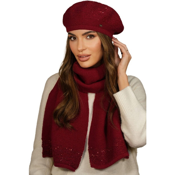 Kamea Vínový luxusný dámsky set čiapka + šál Pivonia, Farba vínová 66381192