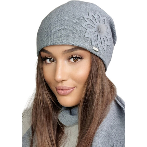 Kamea Šedá dámska čiapka s kvetom Apatyt, Farba šedá 66381187