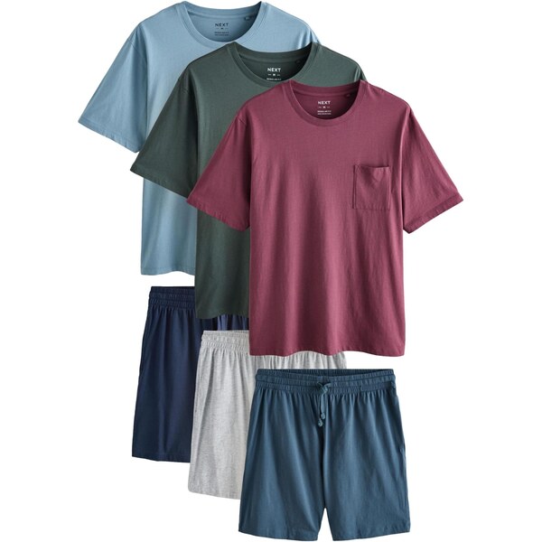 Next Krátke pyžamo svetlomodrá / sivá melírovaná / zelená / vínovo 66383269