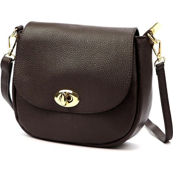 Luka Čierna a tmavohnedá dámska crossbody kabelka so zlatou sponou 66386166