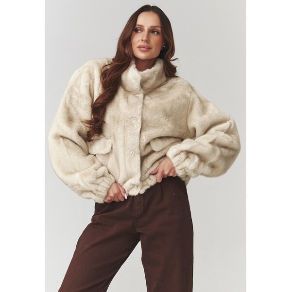 Makadamia Dámska bunda z mäkkého kožušiny | béžová C28 66390243