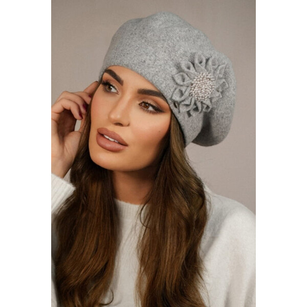 Kamea Šedá dámska elegantná baretka s kvetom Peonia, Farba šedá 66390441