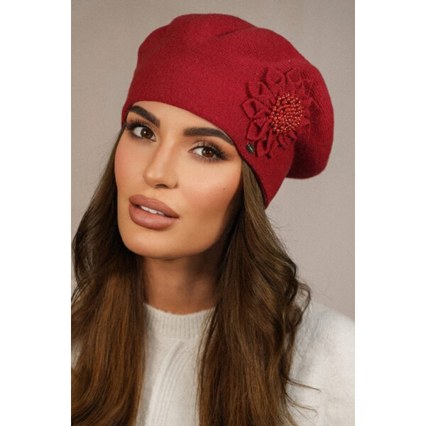 Kamea Červená dámska elegantná baretka s kvetom Peonia, Farba červená 66390442