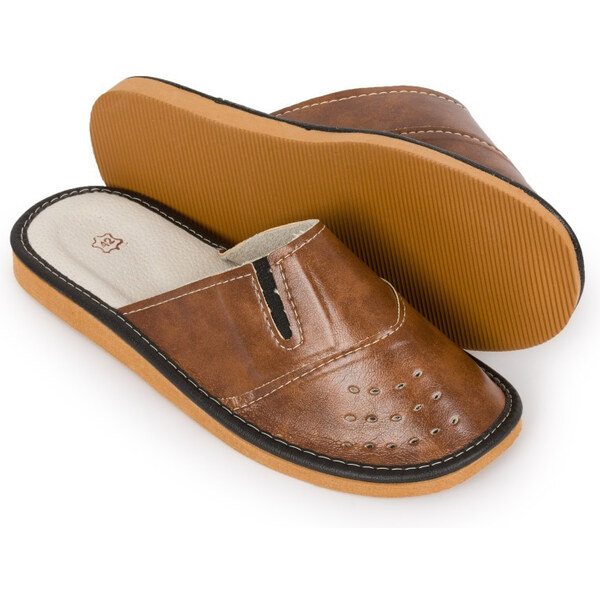 Pánske kožené ortopedické papuče s protišmykovou podrážkou č.46 | 66399572