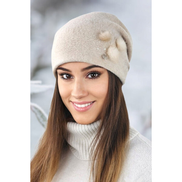 Kamea Béžová elegantná dámska čiapka na zimu Onyks, Farba béžová 66399659