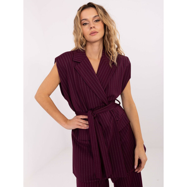 RUE PARIS Vínová dámska elegantná vesta s ramennými vypchávkami IT-KZ 66400315