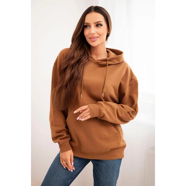 Kesi Dámska mikina s kapucňou a klokaním vreckom z bavlny camelová 66421731
