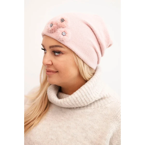 Polski Dámska čiapka s ozdobnými kožušinovými kvetmi elegantná čierna 66406586