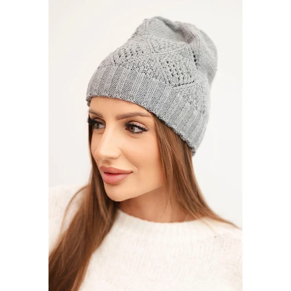 Kesi Dámska zimná čiapka z vlny a geometrickým vzorom K479 šedá 66406811
