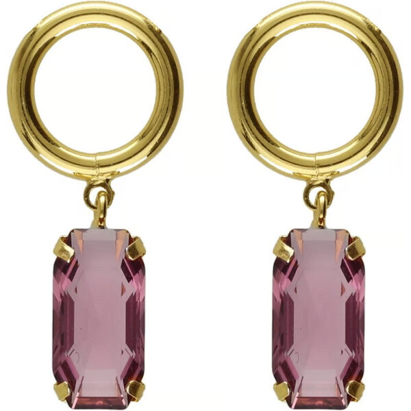 Victoria Cruz Pozlátené visiace náušnice s vínovým kryštálom Inspire 66592293