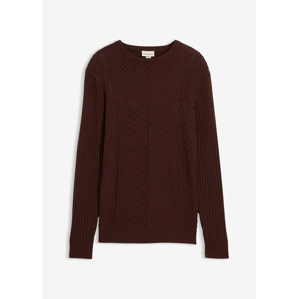 bonprix Vrúbkovaný pulóver z bavlneného mixu, farba hnedá 66421641