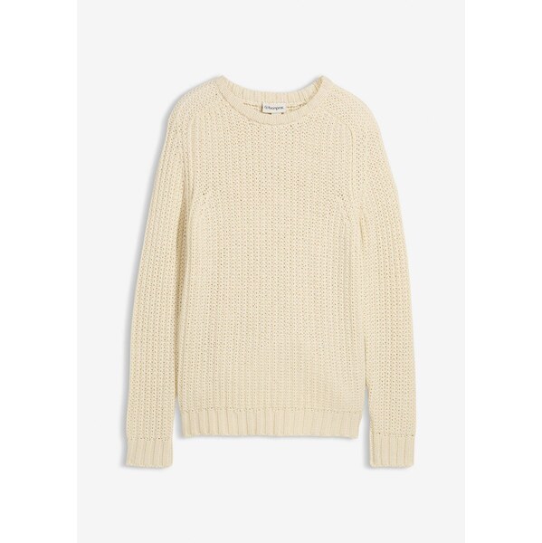 bonprix Hrubo pletený pulóver z mäkkého bavlneného mixu, farba béžová 66421645