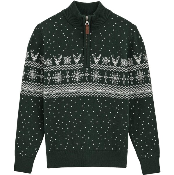 WE Fashion Sveter tmavozelená / biela 66427313