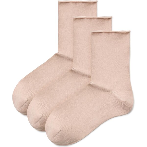 Vlnka 3 páry zdravotných bavlnených ponožiek bez gumičky béžová 66530205