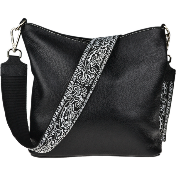 Čierna kožená talianska crossbody kabelka Amalia Nera Filati Bianca II 66437894