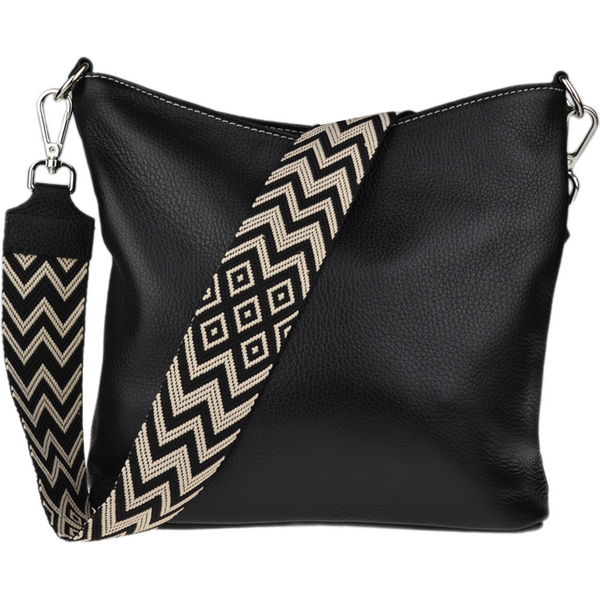 Čierna kožená talianska crossbody kabelka Amalia Nera Filati Bianca 66437895