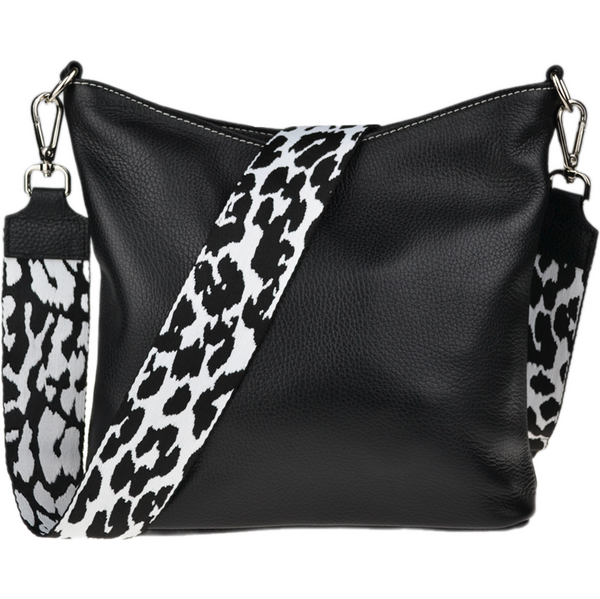 Čierna kožená talianska crossbody kabelka Amalia Nera Filati Bianca VI 66437898