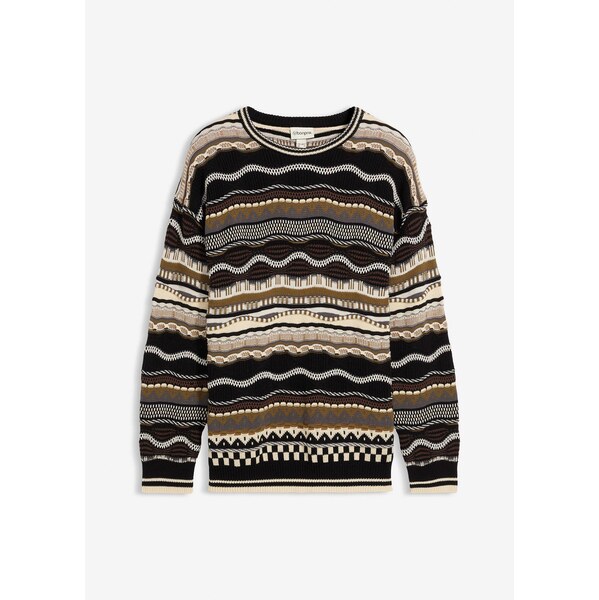 bonprix Hrubo pletený pulóver z čistej bavlny, farba čierna 66438122