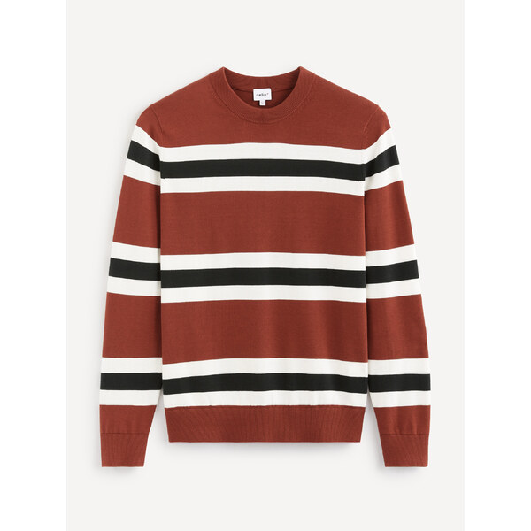 Bielo-červený pánsky pruhovaný sveter Celio 50500780