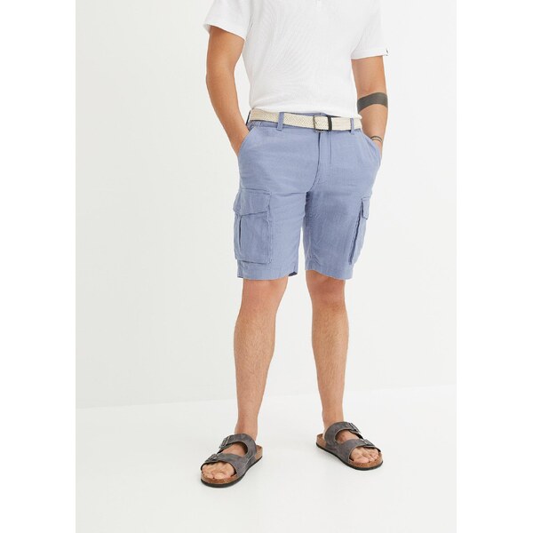 bonprix Kapsáčové bermudy s mixom plátna a opaskom, Regular Fit, farba 52159343