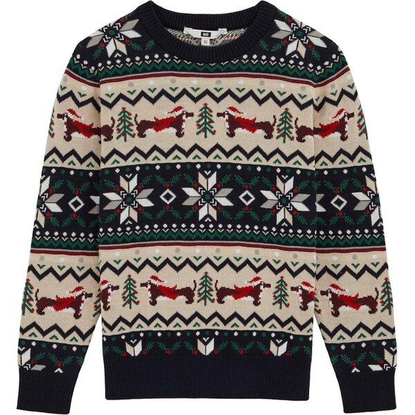 WE Fashion Sveter béžová / námornícka modrá / jedľová / červená 66446090