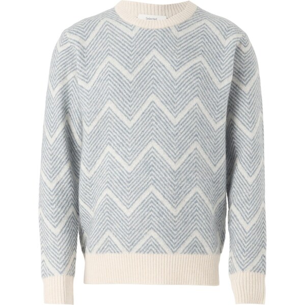 SELECTED Sveter SLHRAI dymovo modrá / biela 66447589