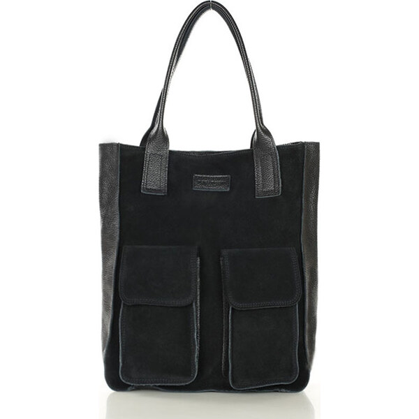 MARCO MAZZINI Čierna kožená shopper kabelka s vreckami (s131aa) 65413185