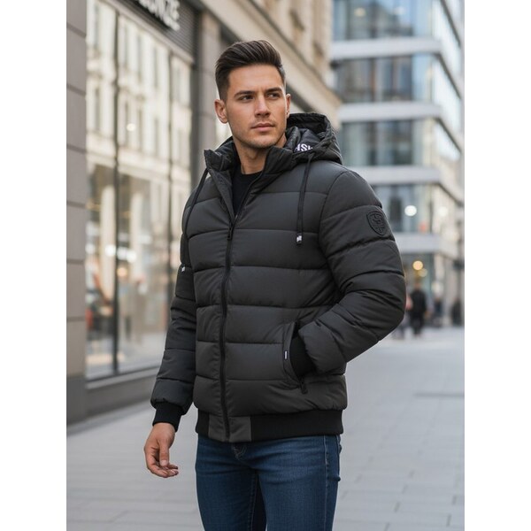 Dstreet Nadčasová grafitová zimná bunda s kapucňou 66454544