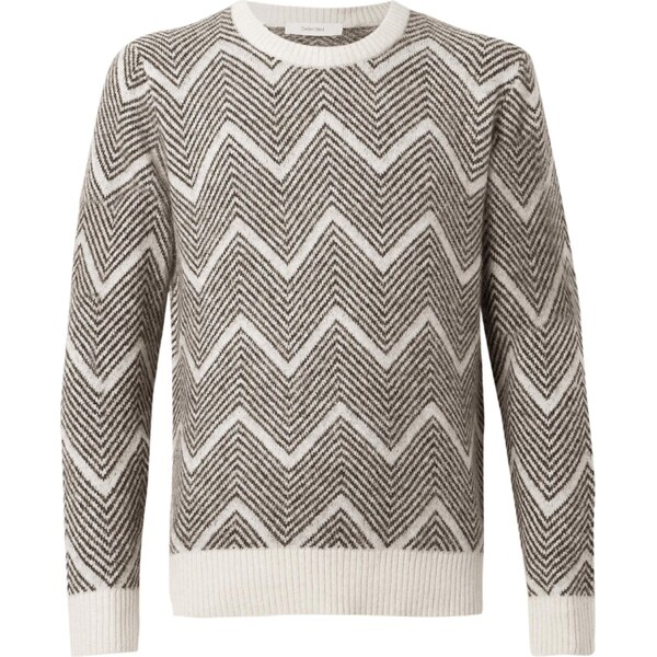 SELECTED Sveter SLHRAI tmavohnedá / biela 65204775