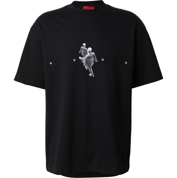 HUGO Tričko Dollo čierna / biela melírovaná 66462461