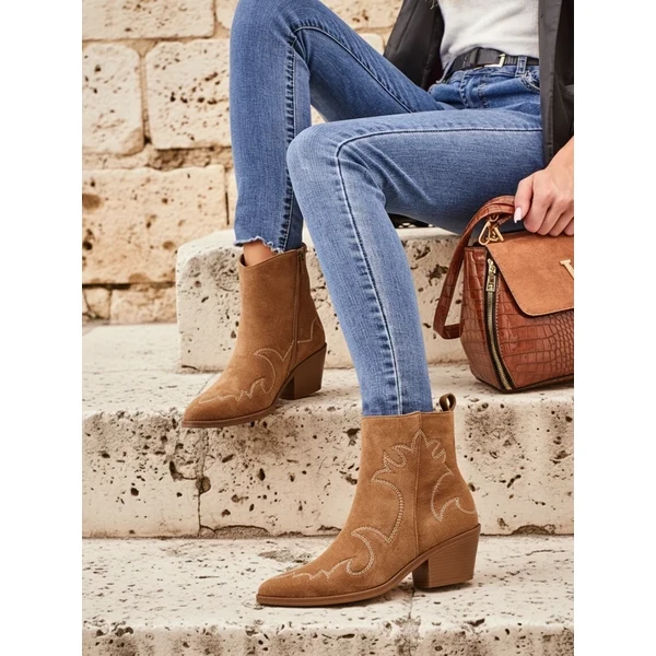 Resti Dámske semišové členkové čižmy na podpätku 66465049