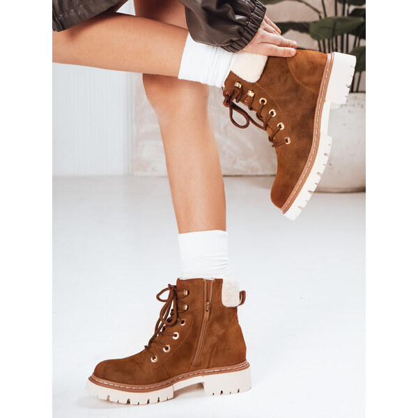 DStreet Hnedé členkové topánky na šnurovanie 66469315