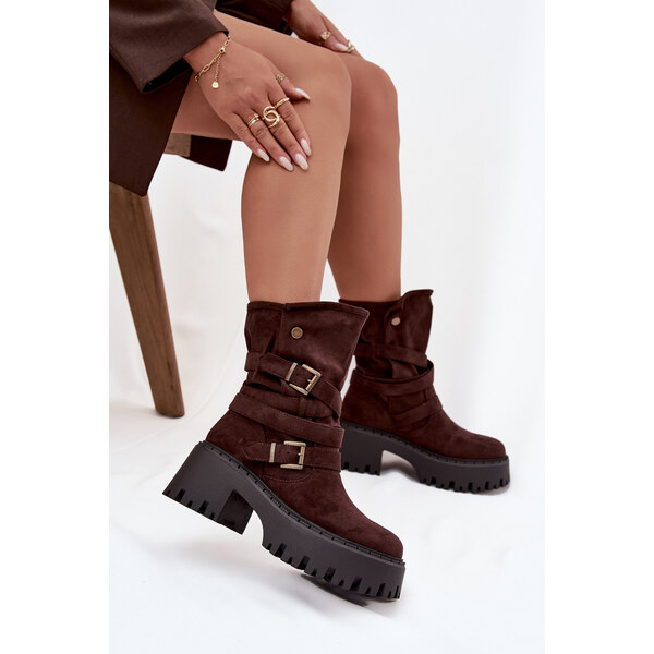 Boto Dámske členkové topánky na hrubom podpätku s prackami 66471383