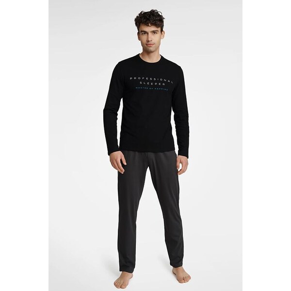 Henderson Pánske pyžamo Insure čierne s nápisom 57956826