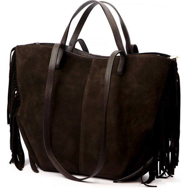 Dámska kabelka z brúsenej kože so strapcami a dvomi popruhmi Luka 66489734