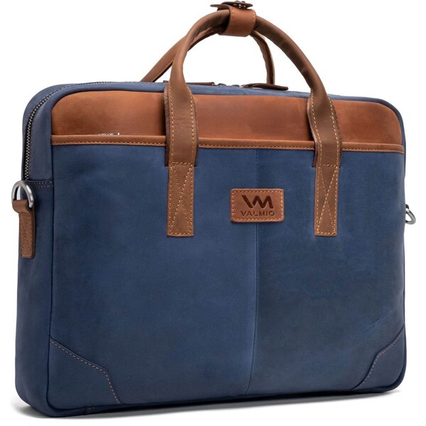Modrá kožená taška na notebook Valmio Denton 2.0 43397948