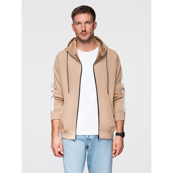 Ombre Unzipped mens hooded sweatshirt with piping - beige 64793281