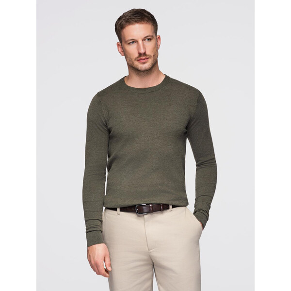 Ombre Mens BASIC viscose classic sweater with round neckline - olive 66126892