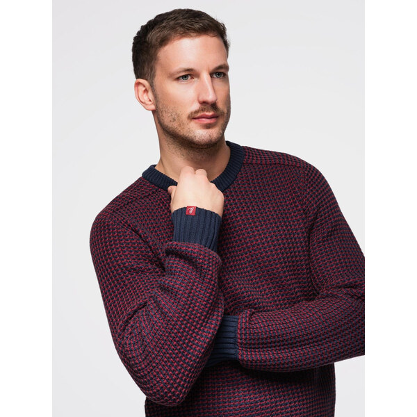 Ombre Mens contrast weave sweater with round neckline - maroon 66185677