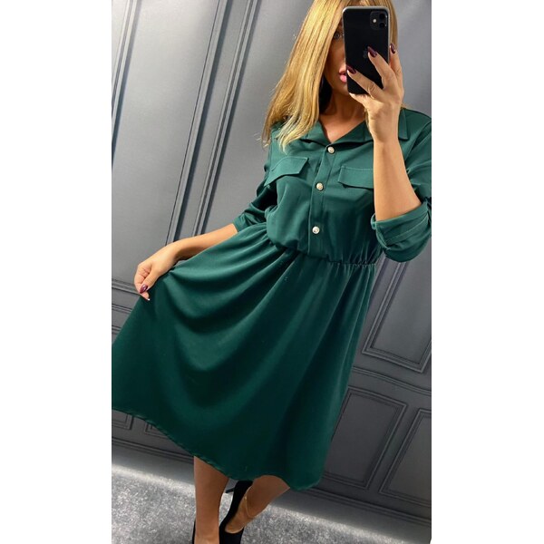 Košeľové šaty so zlatými gombíkmi zelené 66530812