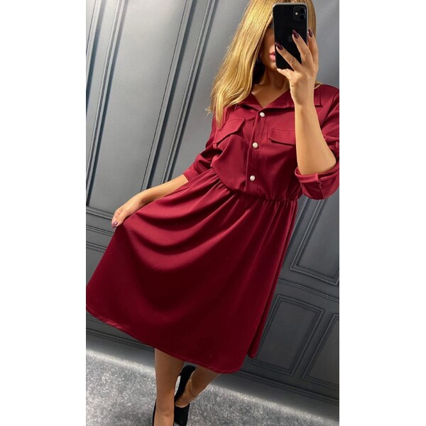 Košeľové šaty so zlatými gombíkmi vínovočervené 66531162