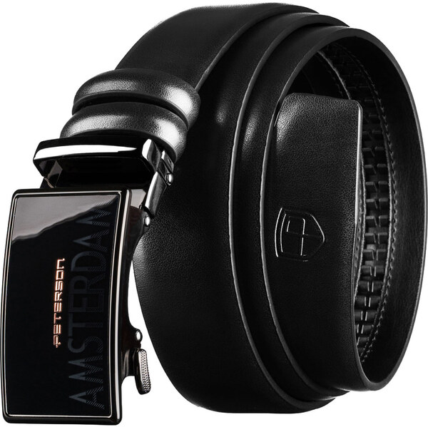 Pánsky kožený opasok čierny s automatickou prackou Peterson - Peterson 66532934