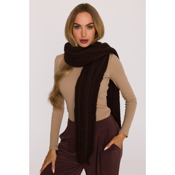 MOE Dlhý šál s pletenou väzbou | hnedá M898 66553542