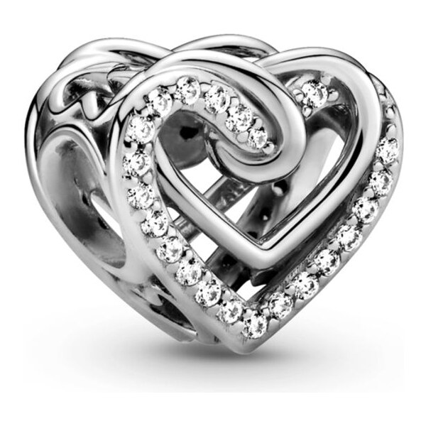 PANDORA strieborný prívesok Trblietavé prepletené srdcia 58185387