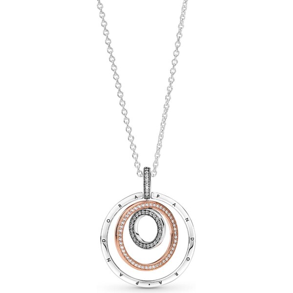 PANDORA Dvojfarebný kruhový prívesok a náhrdelník 58185446