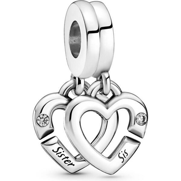 PANDORA rozdelený visiaci prívesok Spojené sesterské srdcia 58185452