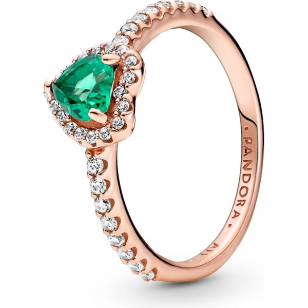 PANDORA prsteň Zelené trblietavé vyvýšené srdce 58185515