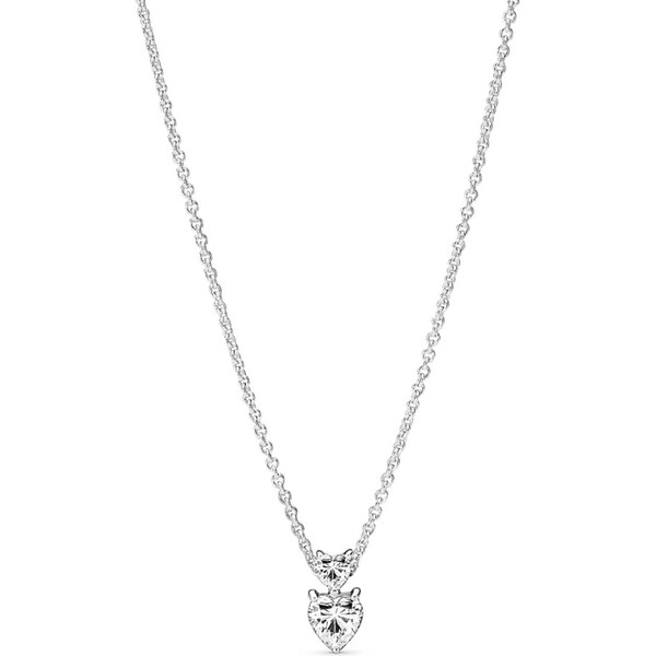 PANDORA náhrdelník Trblietavý dvojitý srdečný náhrdelníkový prívesok 58185568