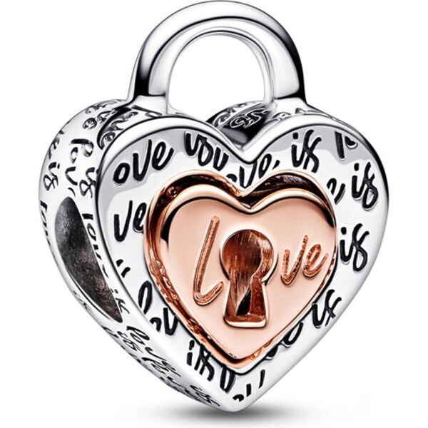 PANDORA prívesok Dvojfarebné rozdeliteľné srdcia ako visiaci zámok 58185752